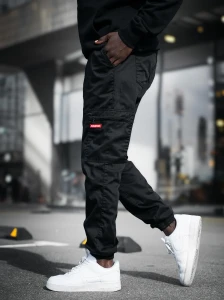 Jigga Wear Jogger Materiałowe Zip Cargo Stripe Czarne/ Czerwone